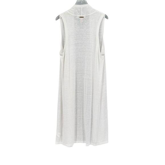 MICHAEL Michael Kors White Knit Sleeveless Midi Length Open Cardigan Duster - Picture 7 of 12